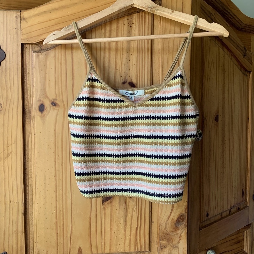 Rip Curl Striped Crop Camisole in Black, Cream, and Pink